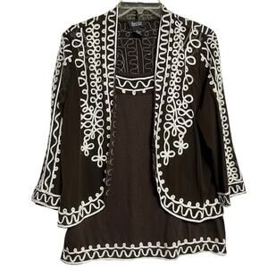 Boho Embroidered Blouse Black and White L (2906)